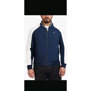 Nautica Men’s XL Navy White Performance Bomber Jacket Water Wind Resistant NWT